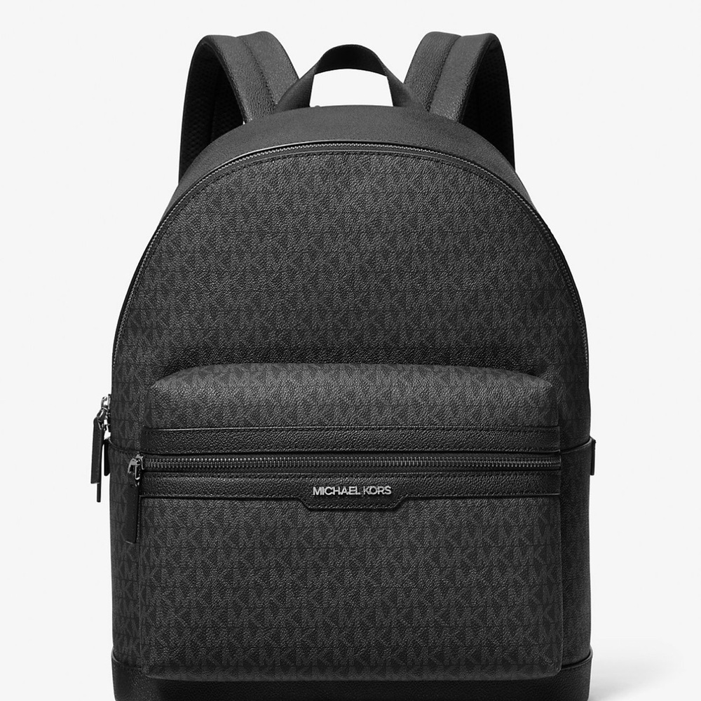 Michael Kors Black Backpack with Monogram Pattern and Silver Hardware - Picture 1 of 1